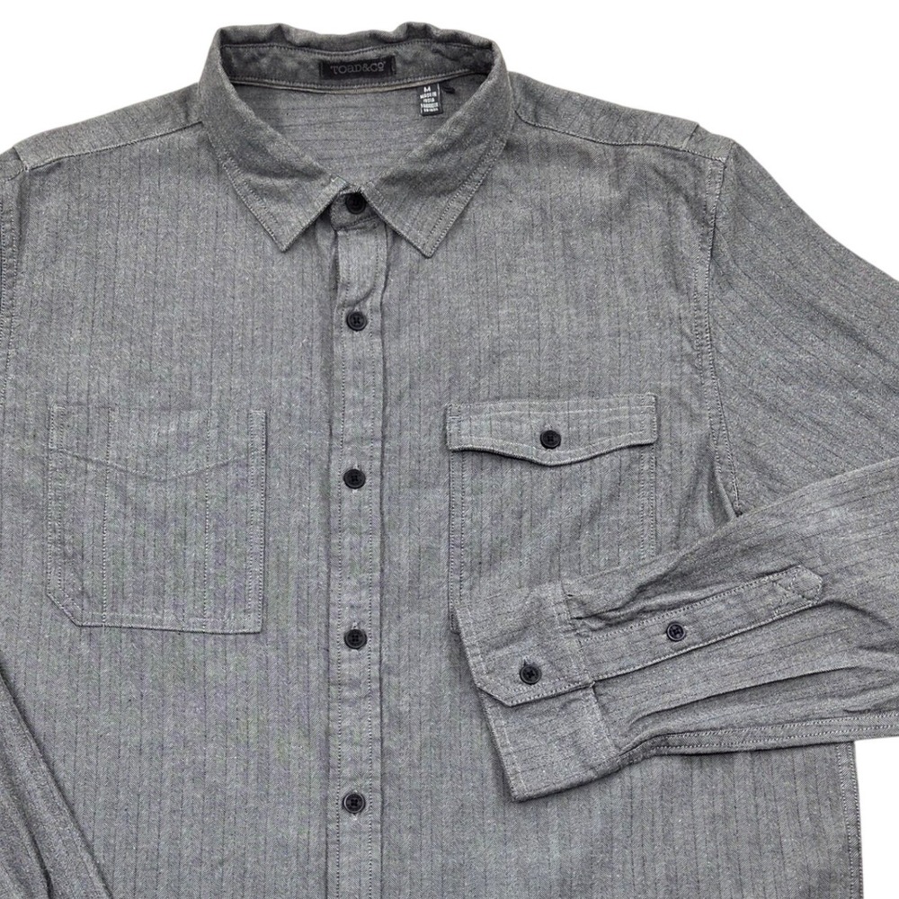 Toad&Co Alvar LS Shirt T2251507 Herringbone Organic‎ Cotton Gray Mens Medium
